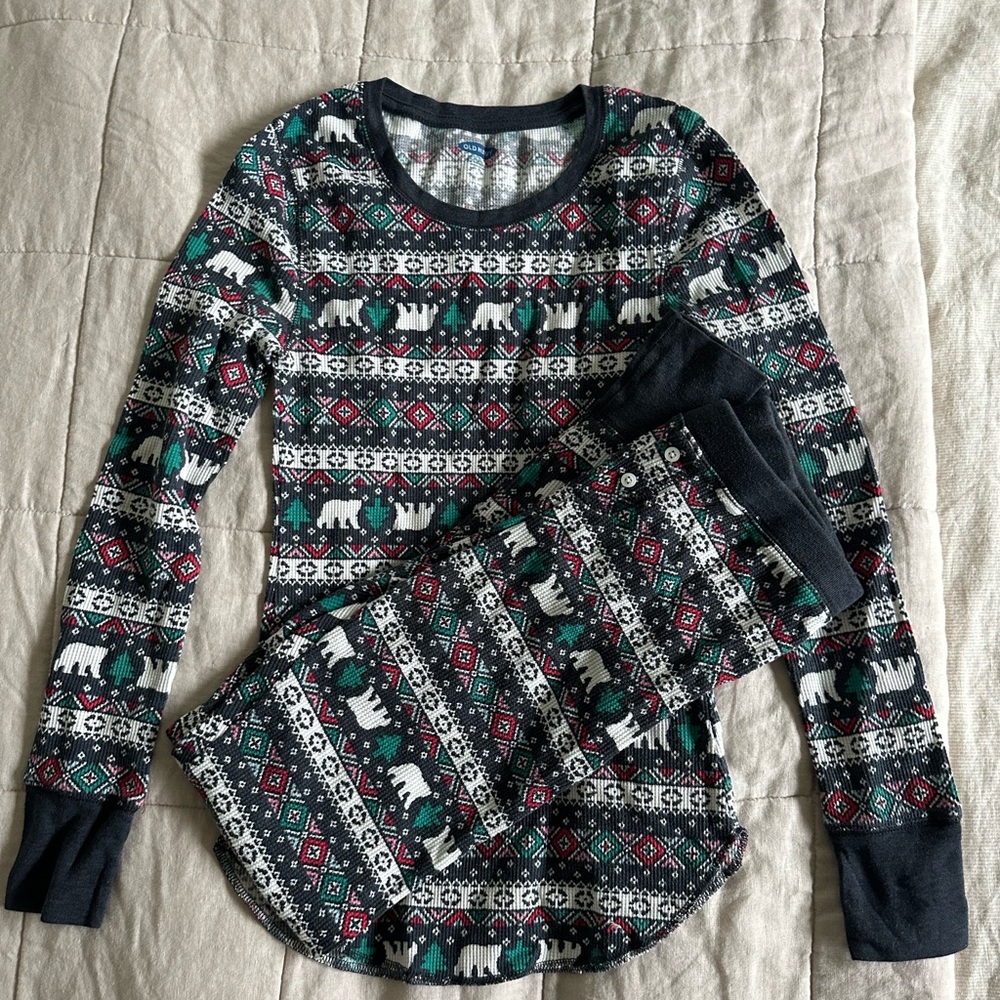Old Navy Holiday Polar Bear Waffle Knit Pajama Set Size Small
